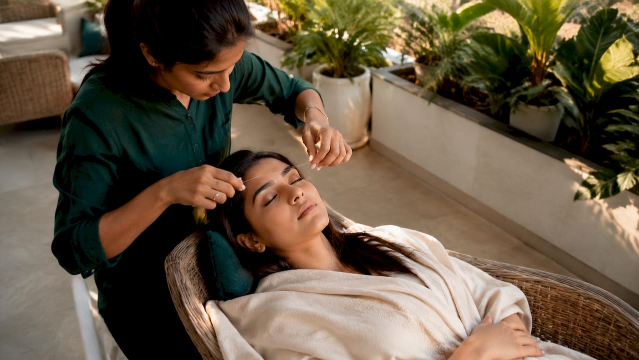Close up of eyebrow threading in progress at Brow Vibe Richmond, Melbourne