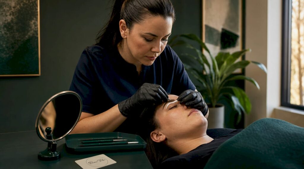 Certified lash artist applying silicone rod to lashes